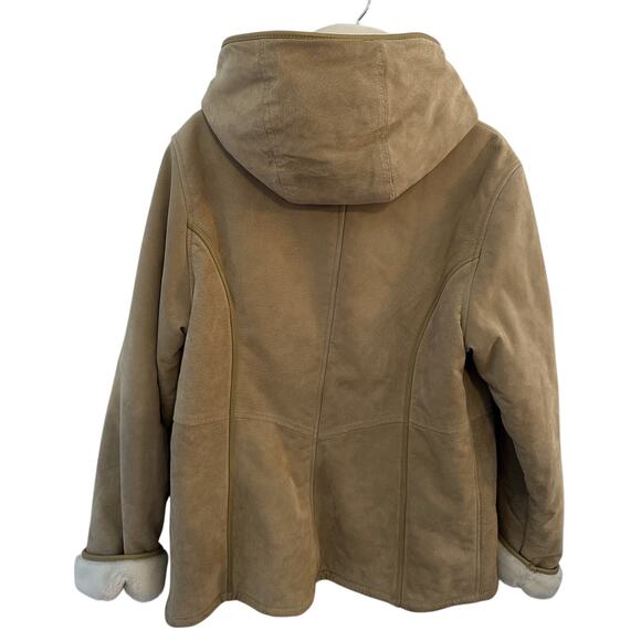 Vintage Suede Tan-White Fur Jacket/Coat Zip Up Maurices Y2K Hooded Women’s Large - Picture 2 of 11